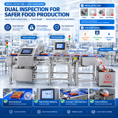 Combo Metal Detector And Checkweigher Automated Equipment For Food Industry Ensuring Metal Detection And Weight Accuracy